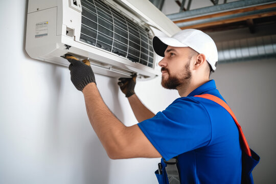 HVAC technician installing a mini split air conditioner in Chandler